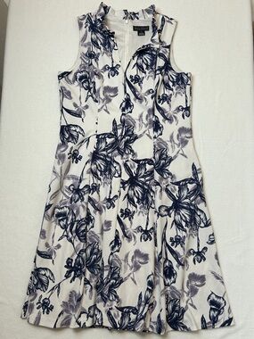 Jessica Howard Floral Dress Size 16 Navy White Sleeveless Fit & Flare Midi